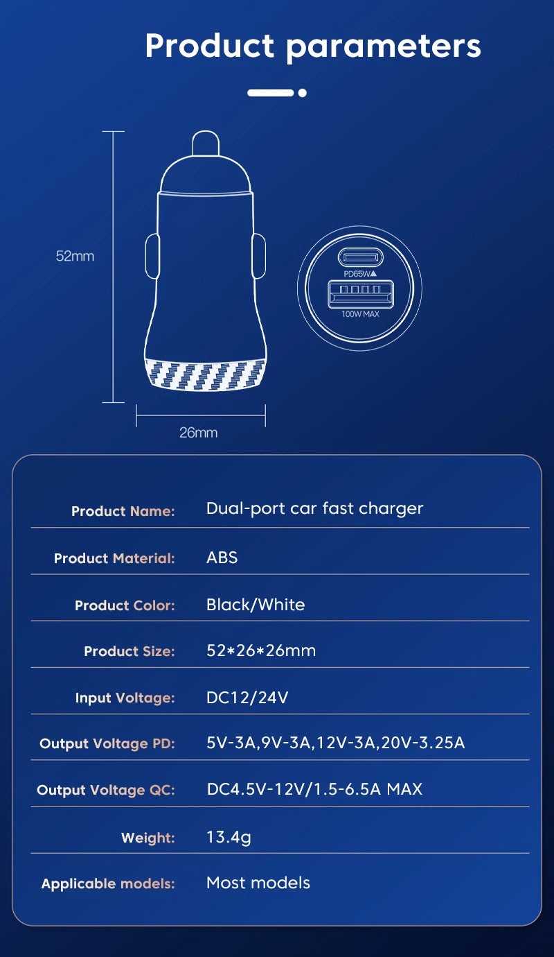 Olaf 165W QC3.0 USB C Car Charger PD Type C Super Fast Charging Car Phone Charger Adapter For iPhone 14 13 Samsung Huawei Xiaomi