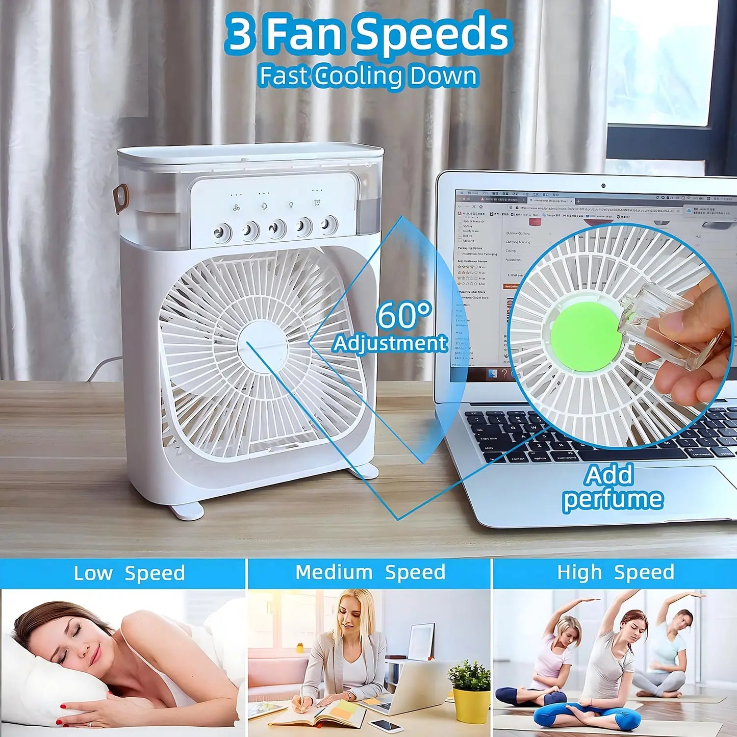 Cold Fan Humidifier Fan AIr Conditioner Household Small Air Cooler Hydrocooling Portable Air Adjustment For Office 3 Speed Fan