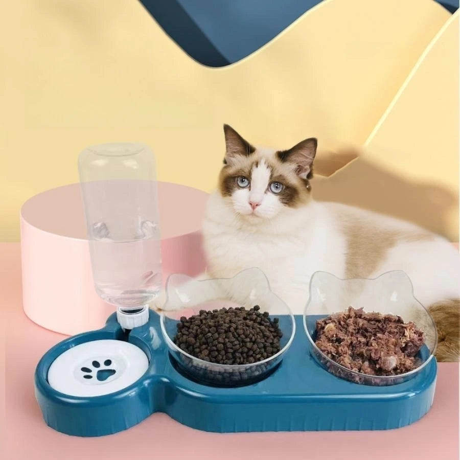 Cat Food Bowl Pet Automatic Feeder Water Dispenser Dog Cat Food Container Drinking Dish Anti Slip Double Bowl