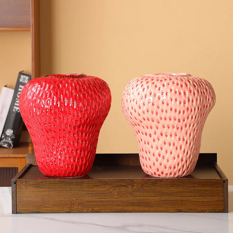 Cartoon Strawberry Vase Ceramic Vase Children's Room Artifact Floral Accessories Fruit Pot Flowerpot Home Decoration Accessories